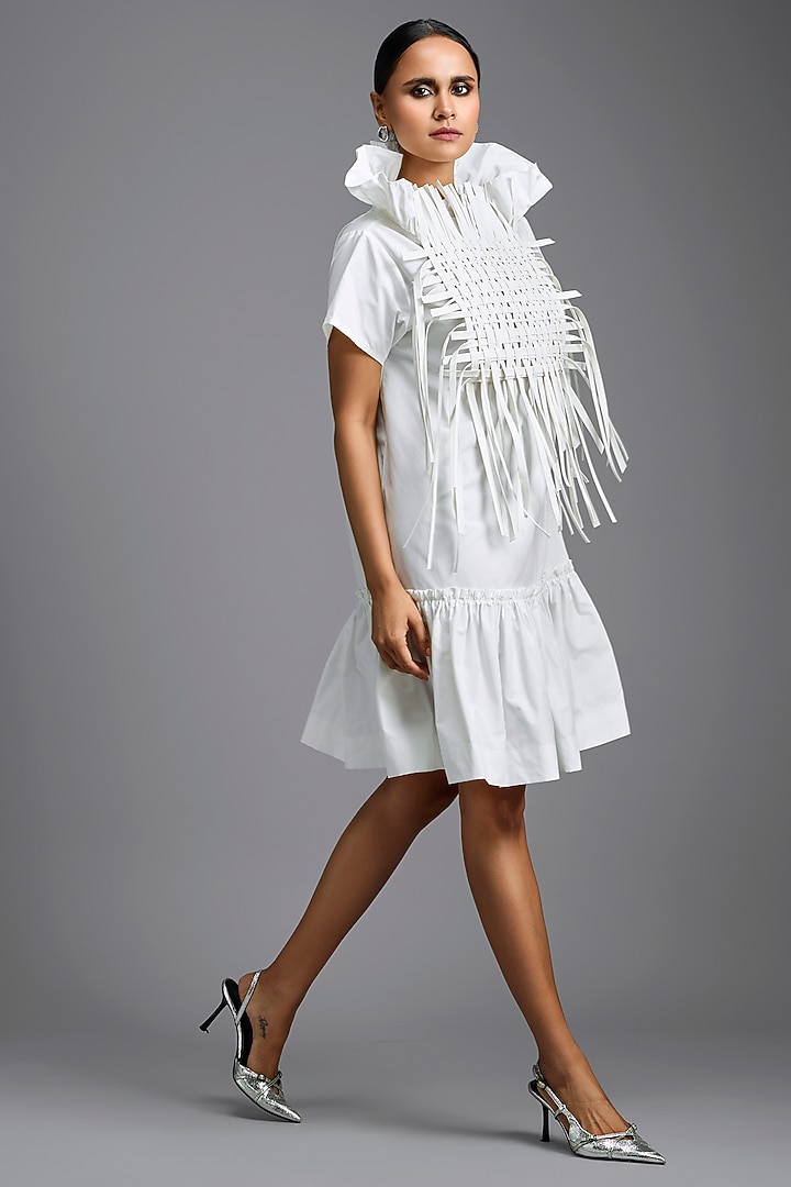 White Parachute Ruffled Mini Summer Dress by Deepika Arora at Pernia's Pop Up Shop
