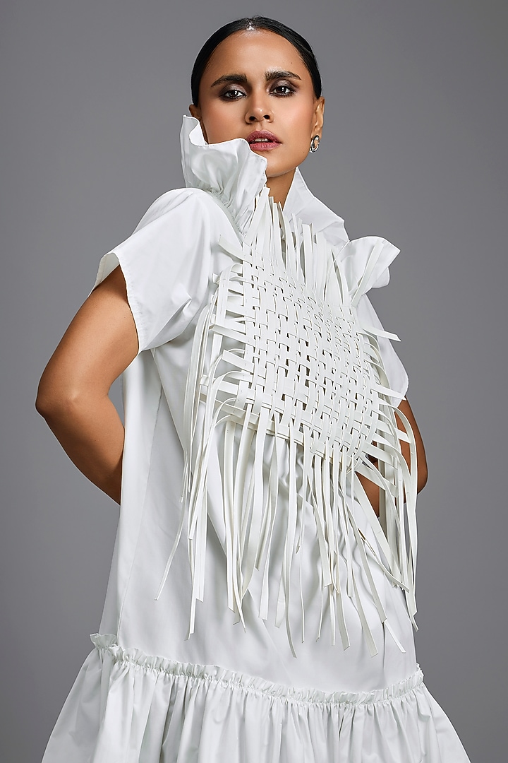 White Parachute Ruffled Mini Summer Dress by Deepika Arora at Pernia's Pop Up Shop