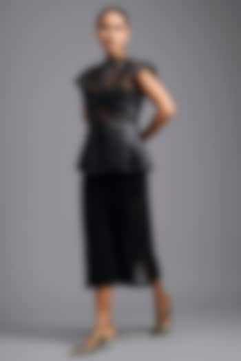 Black Ponte Roma Midi Skirt by Deepika Arora at Pernia's Pop Up Shop