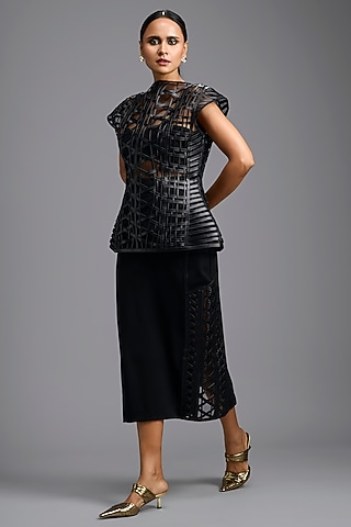 Black Ponte Roma Midi Skirt by Deepika Arora