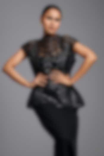 Black Woven Leather Top by Deepika Arora at Pernia's Pop Up Shop