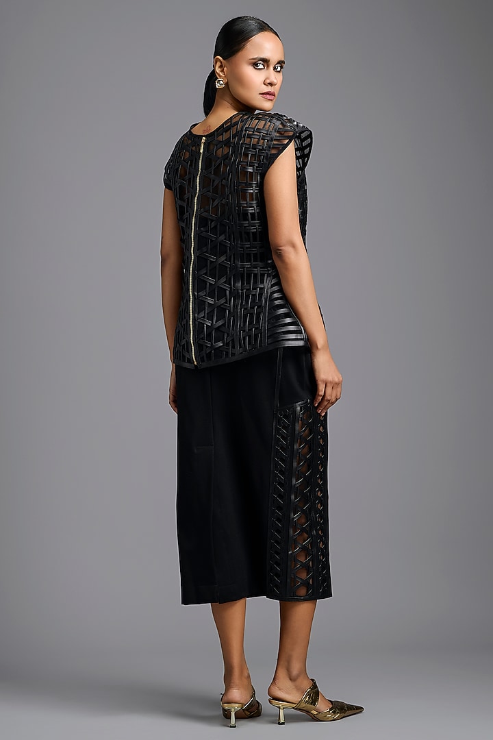 Black Woven Leather Top by Deepika Arora at Pernia's Pop Up Shop