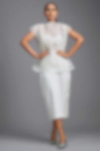 White Ponte Roma Midi Skirt by Deepika Arora at Pernia's Pop Up Shop