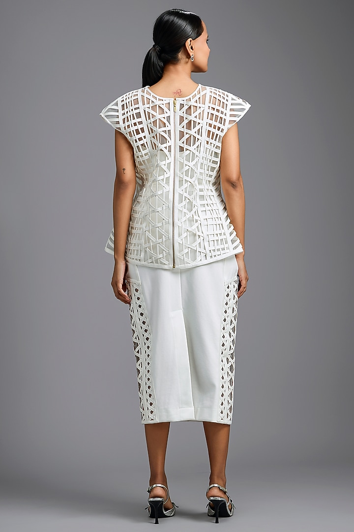 White Ponte Roma Midi Skirt by Deepika Arora at Pernia's Pop Up Shop