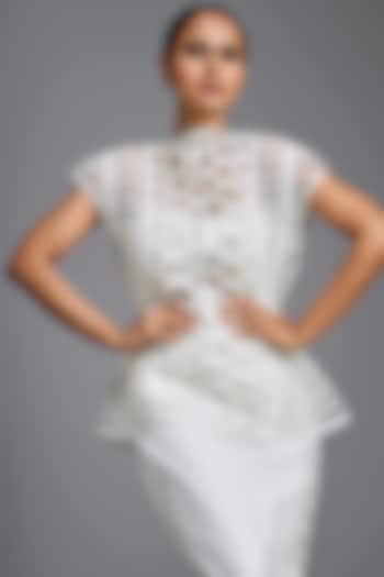 White Woven Leather Top by Deepika Arora at Pernia's Pop Up Shop