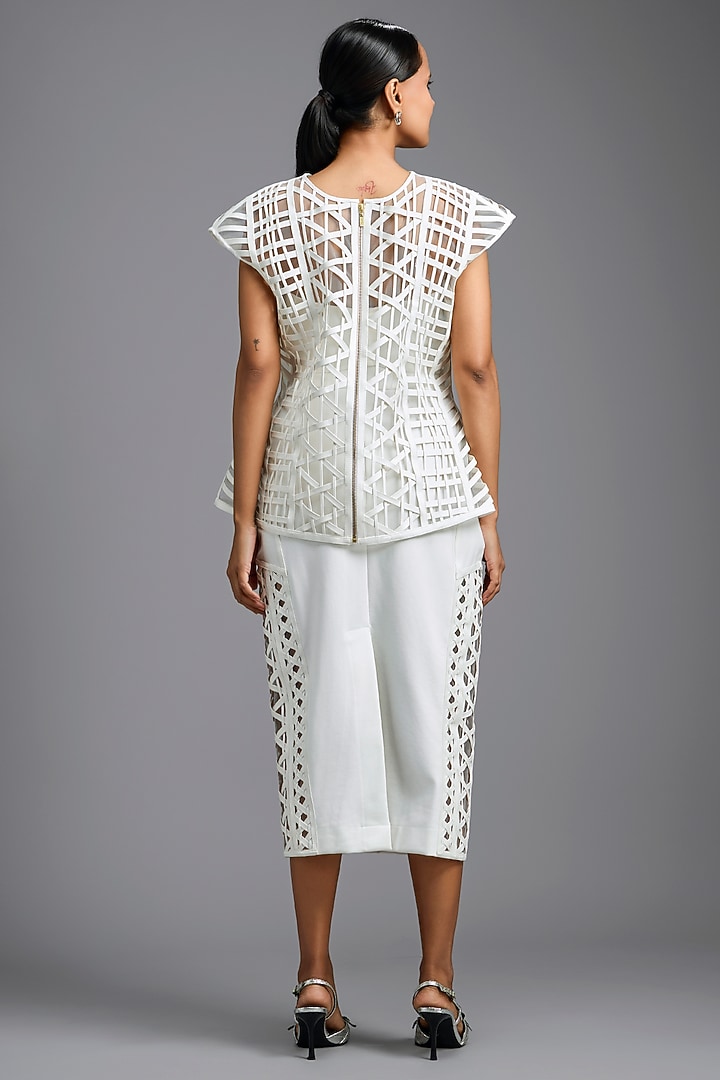White Woven Leather Top by Deepika Arora at Pernia's Pop Up Shop