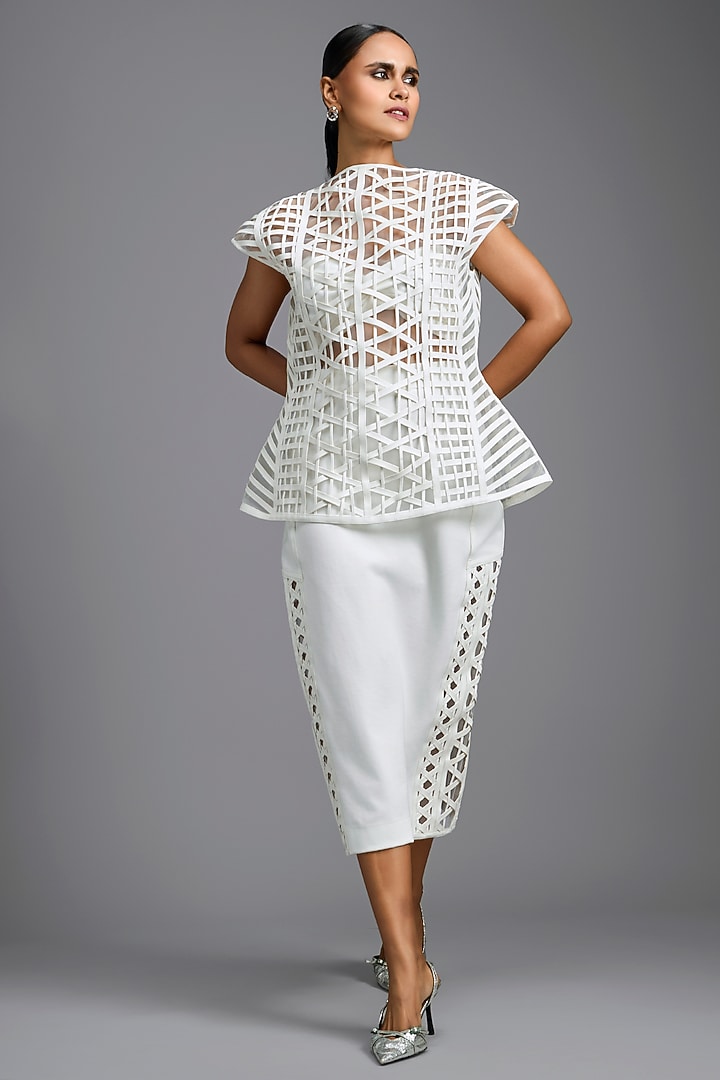 White Woven Leather Top by Deepika Arora at Pernia's Pop Up Shop