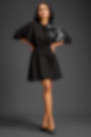 Black Cotton Floral Embroidered Mini Shift Summer Dress by Deepika Arora at Pernia's Pop Up Shop