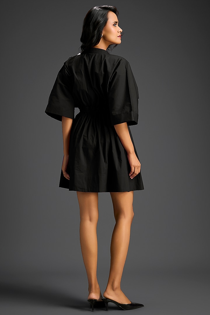Black Cotton Floral Embroidered Mini Shift Summer Dress by Deepika Arora at Pernia's Pop Up Shop