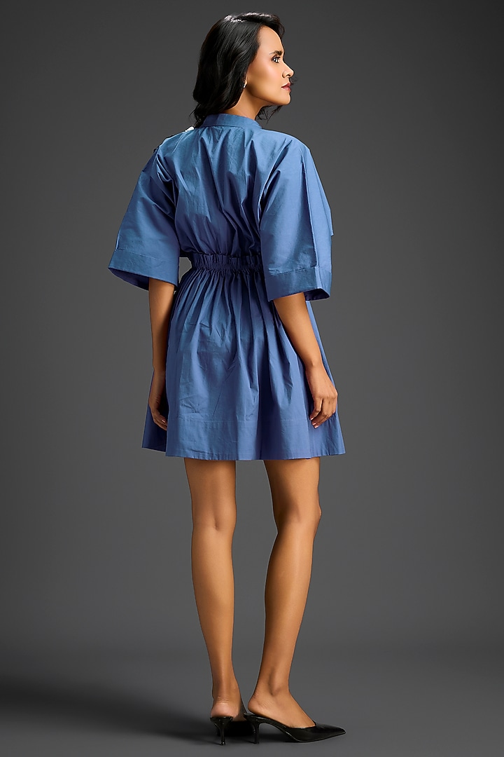 Blue Cotton Floral Embroidered Mini Shift Summer Dress by Deepika Arora at Pernia's Pop Up Shop
