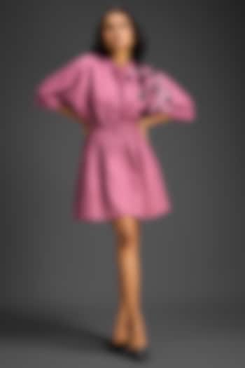 Pink Cotton Floral Embroidered Mini Shift Summer Dress by Deepika Arora at Pernia's Pop Up Shop