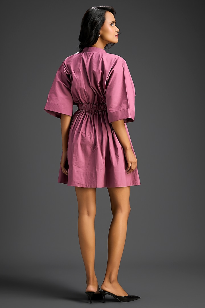 Pink Cotton Floral Embroidered Mini Shift Summer Dress by Deepika Arora at Pernia's Pop Up Shop
