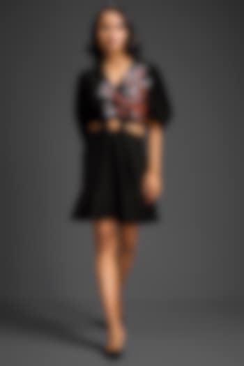 Black Cotton Floral Embroidered Cut-Out Summer Dress by Deepika Arora at Pernia's Pop Up Shop