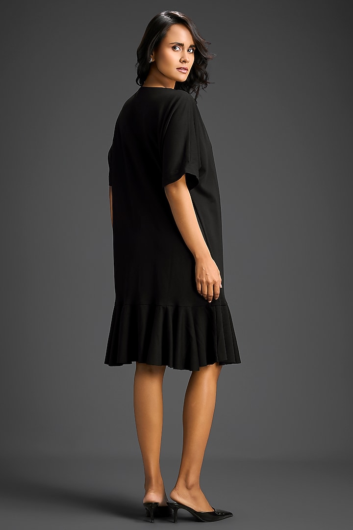 Black Cotton Floral Embroidered Mini Summer Dress by Deepika Arora at Pernia's Pop Up Shop