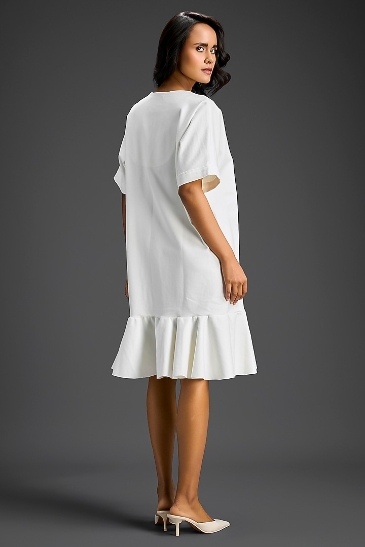 White Cotton Floral Embroidered Mini Summer Dress by Deepika Arora at Pernia's Pop Up Shop