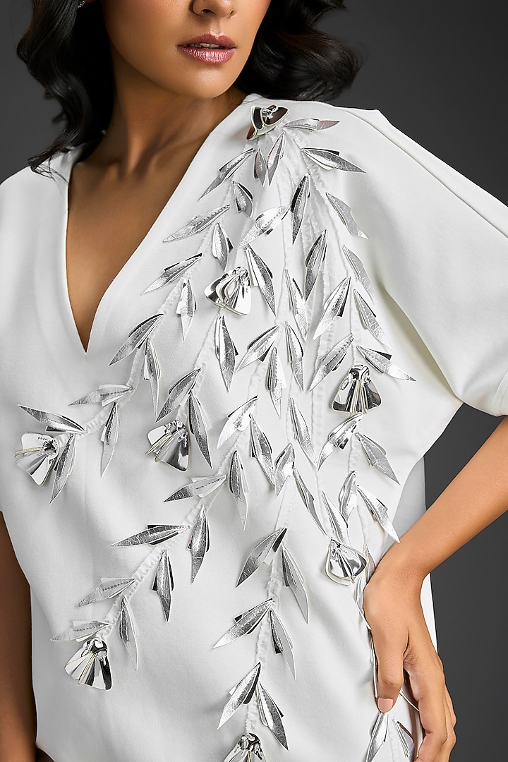 White Cotton Floral Embroidered Mini Summer Dress by Deepika Arora at Pernia's Pop Up Shop