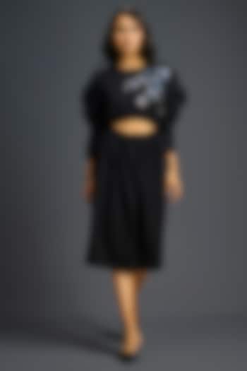 Black Ponte Roma Floral Embroidered Cut-Out Mini Summer Dress by Deepika Arora at Pernia's Pop Up Shop