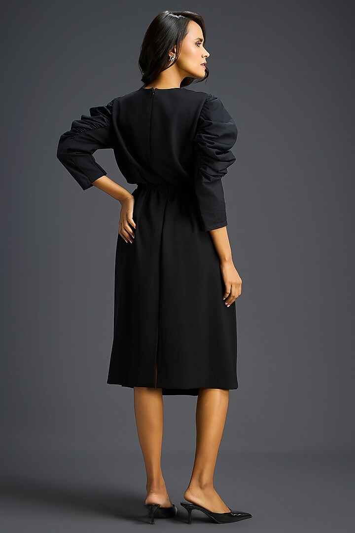 Black Ponte Roma Floral Embroidered Cut-Out Mini Summer Dress by Deepika Arora at Pernia's Pop Up Shop