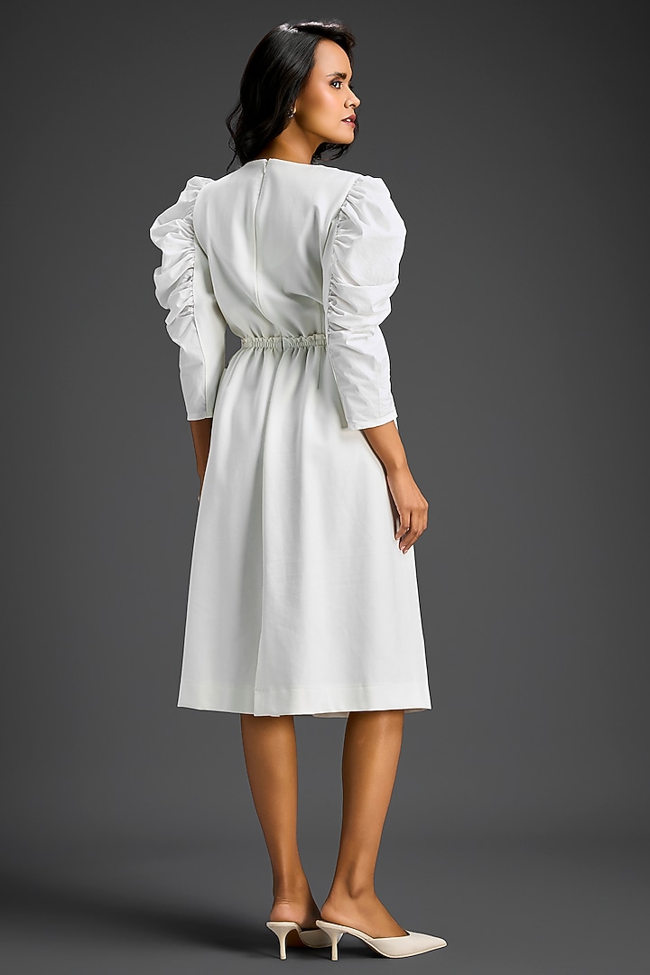 White Ponte Roma Floral Embroidered Cut-Out Mini Summer Dress by Deepika Arora at Pernia's Pop Up Shop