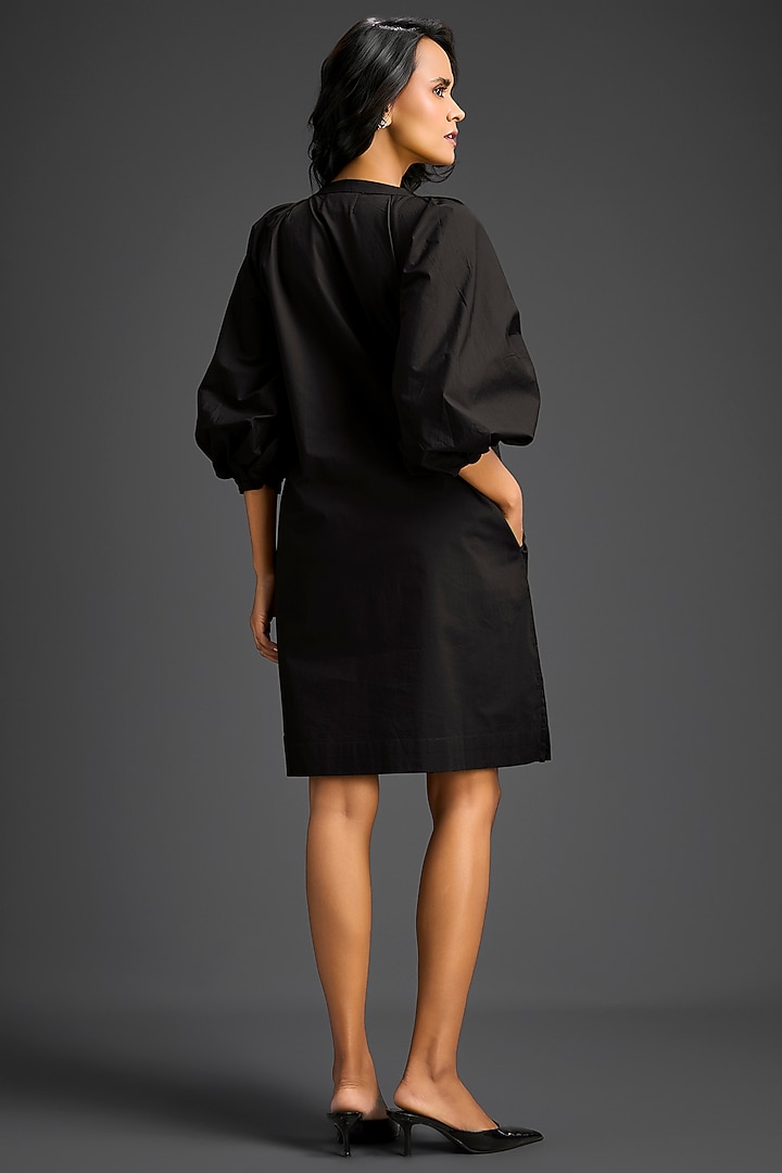 Black Cotton Metallic Floral Embroidered Mini Summer Dress by Deepika Arora at Pernia's Pop Up Shop
