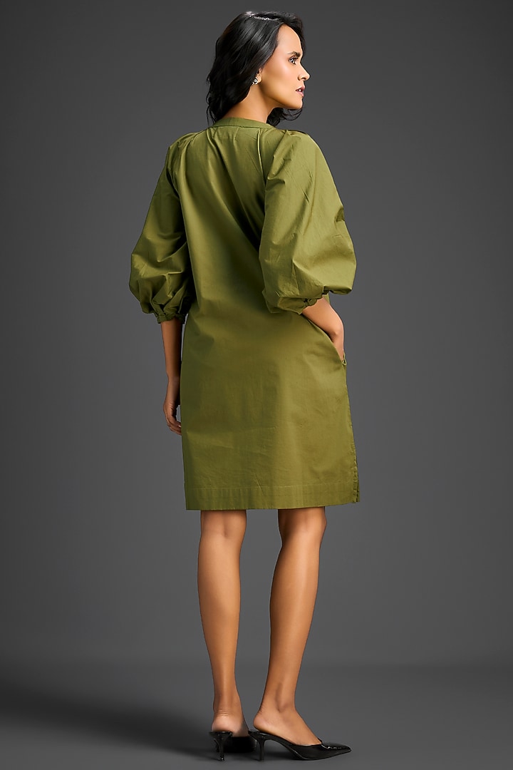 Green Cotton Metallic Floral Embroidered Mini Summer Dress by Deepika Arora at Pernia's Pop Up Shop