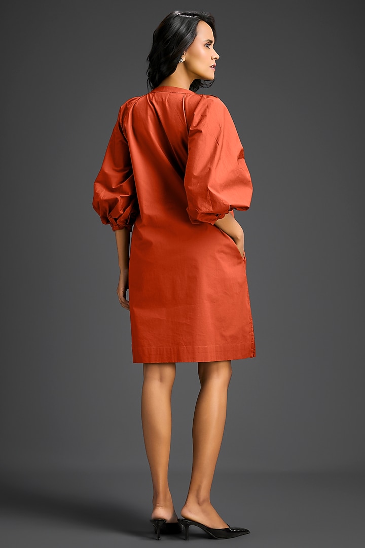 Rust Cotton Metallic Floral Embroidered Mini Summer Dress by Deepika Arora at Pernia's Pop Up Shop