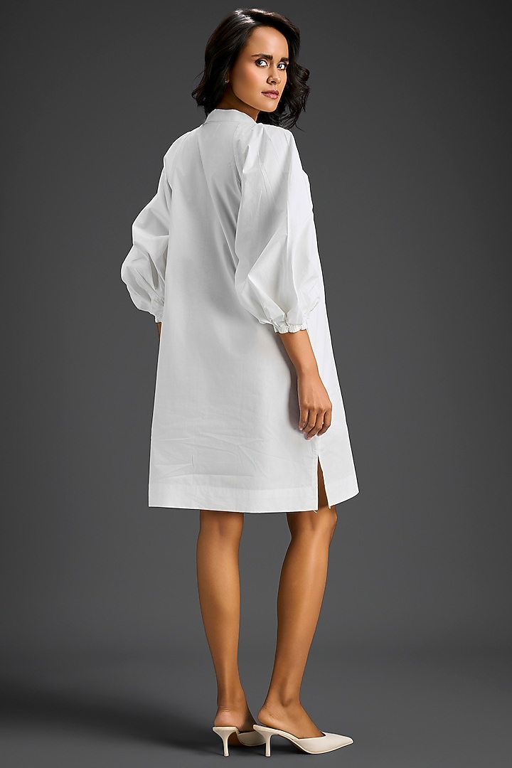 White Cotton Metallic Floral Embroidered Mini Summer Dress by Deepika Arora at Pernia's Pop Up Shop