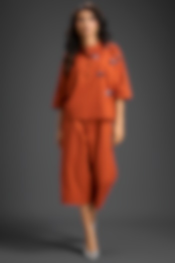 Rust Cotton Hand Embellished Co-Ord Set by Deepika Arora at Pernia's Pop Up Shop