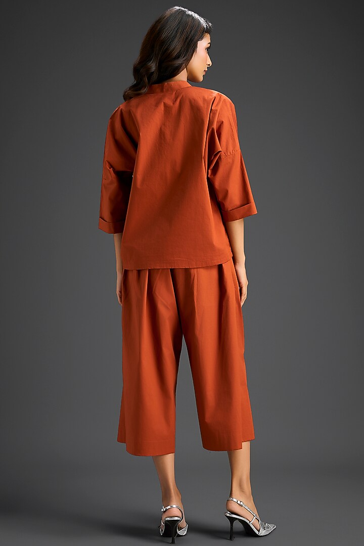 Rust Cotton Hand Embellished Co-Ord Set by Deepika Arora at Pernia's Pop Up Shop