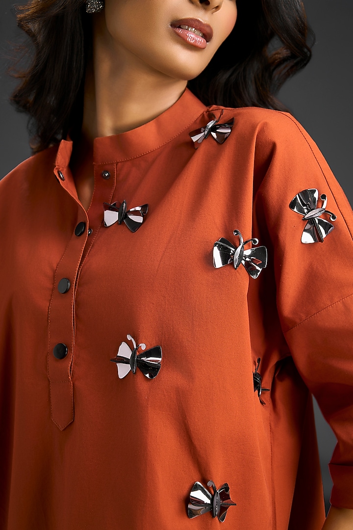 Rust Cotton Hand Embellished Co-Ord Set by Deepika Arora at Pernia's Pop Up Shop