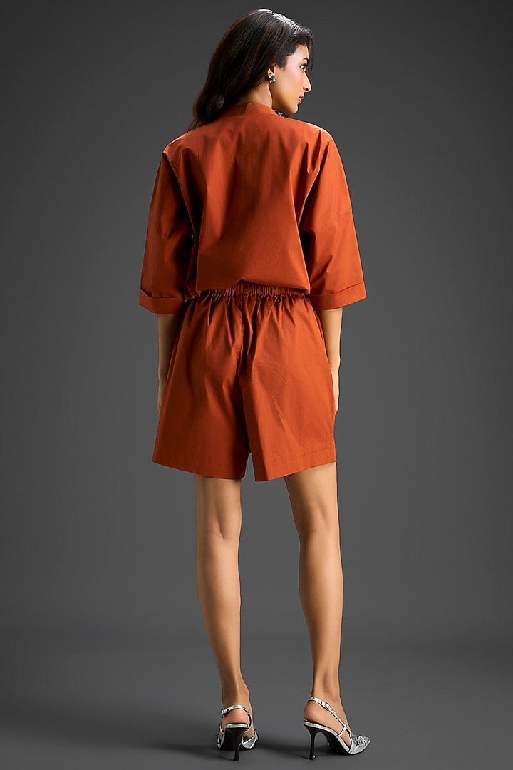 Rust Cotton Hand Embellished Co-Ord Set by Deepika Arora at Pernia's Pop Up Shop