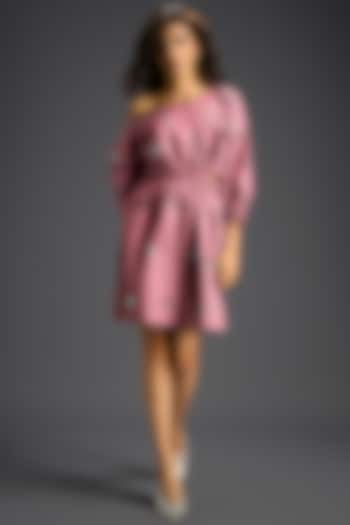 Pink Cotton Hand Embellished Off-Shoulder Mini Summer Dress by Deepika Arora at Pernia's Pop Up Shop