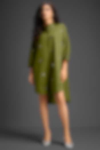 Green Cotton Hand Embellished Mini Summer Shirt Dress by Deepika Arora at Pernia's Pop Up Shop