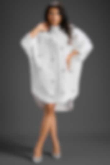 White Cotton Hand Embellished Mini Summer Shirt Dress by Deepika Arora at Pernia's Pop Up Shop