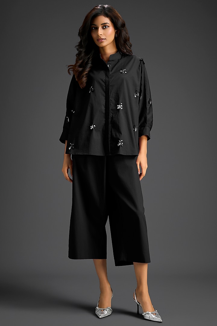 Black Cotton Hand Embellished Co-Ord Set by Deepika Arora at Pernia's Pop Up Shop