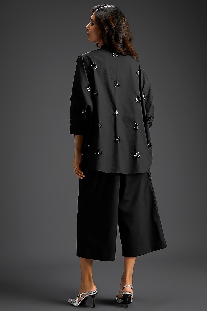 Black Cotton Hand Embellished Co-Ord Set by Deepika Arora at Pernia's Pop Up Shop