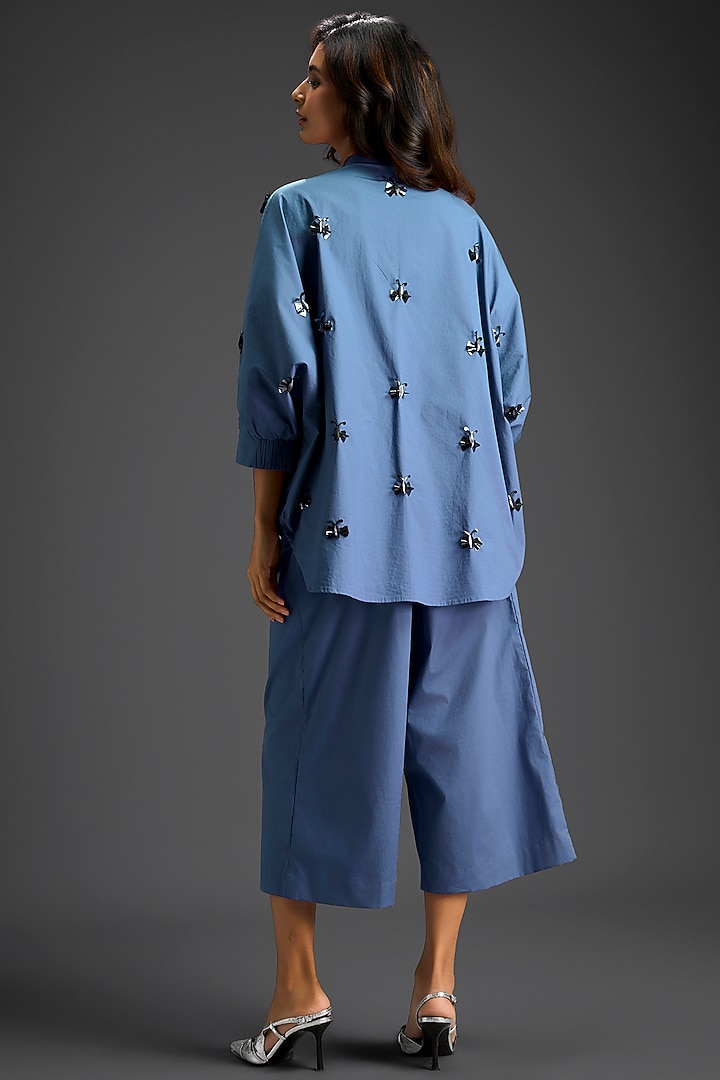 Blue Cotton Hand Embellished Co-Ord Set by Deepika Arora at Pernia's Pop Up Shop
