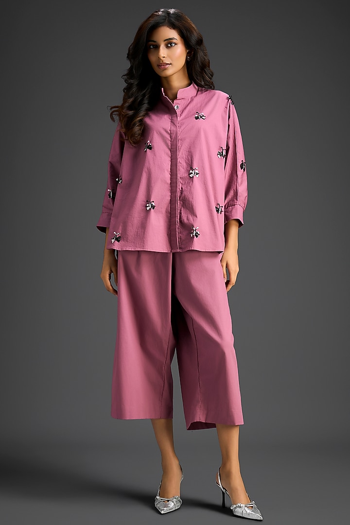 Pink Cotton Hand Embellished Co-Ord Set by Deepika Arora at Pernia's Pop Up Shop