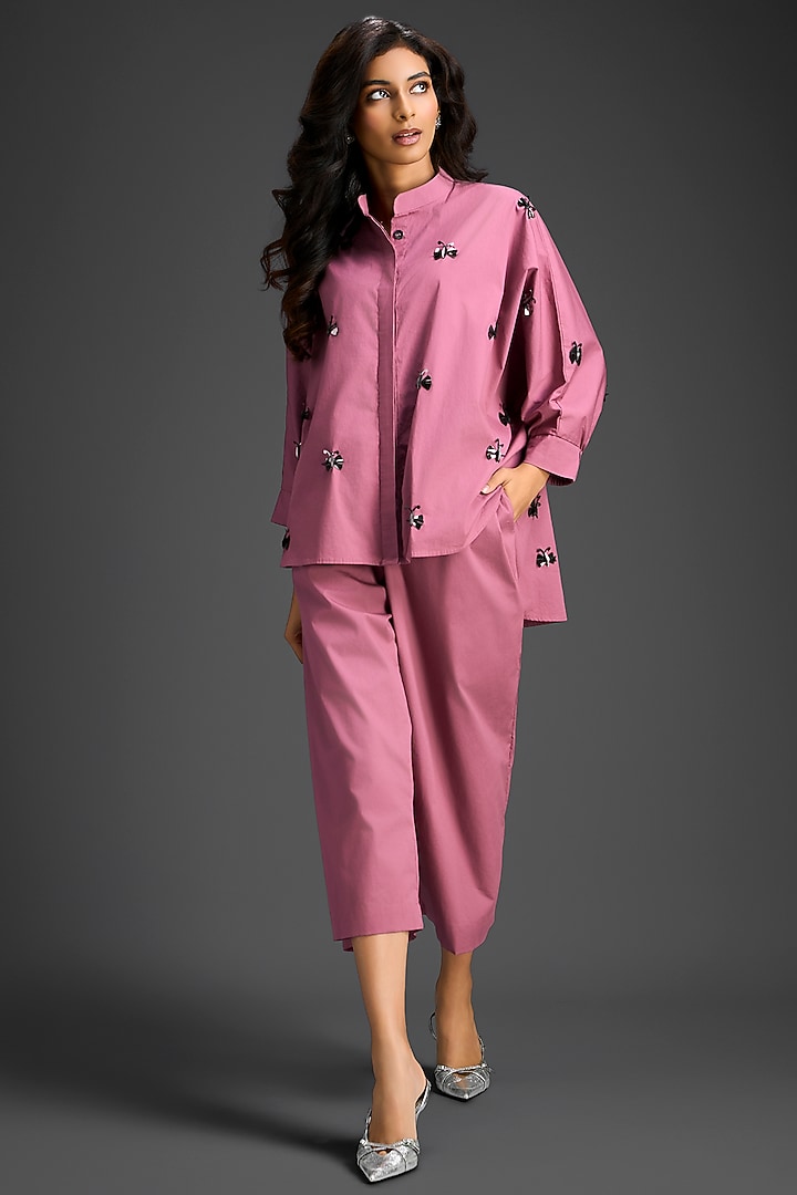 Pink Cotton Hand Embellished Co-Ord Set by Deepika Arora at Pernia's Pop Up Shop