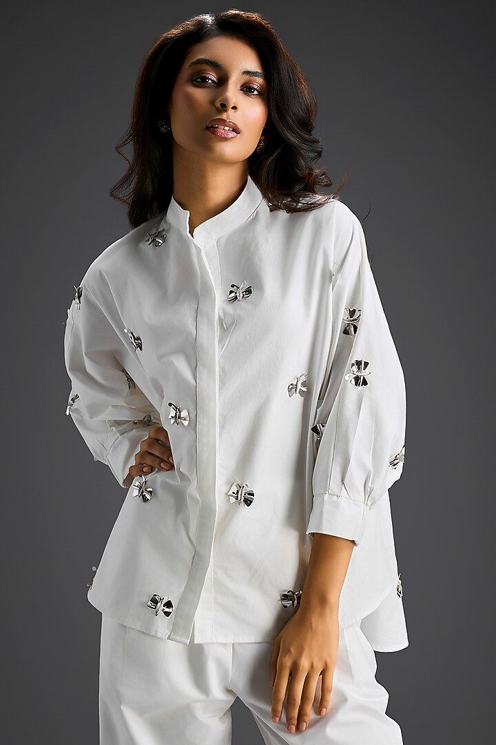 White Cotton Hand Embellished Co-Ord Set by Deepika Arora at Pernia's Pop Up Shop