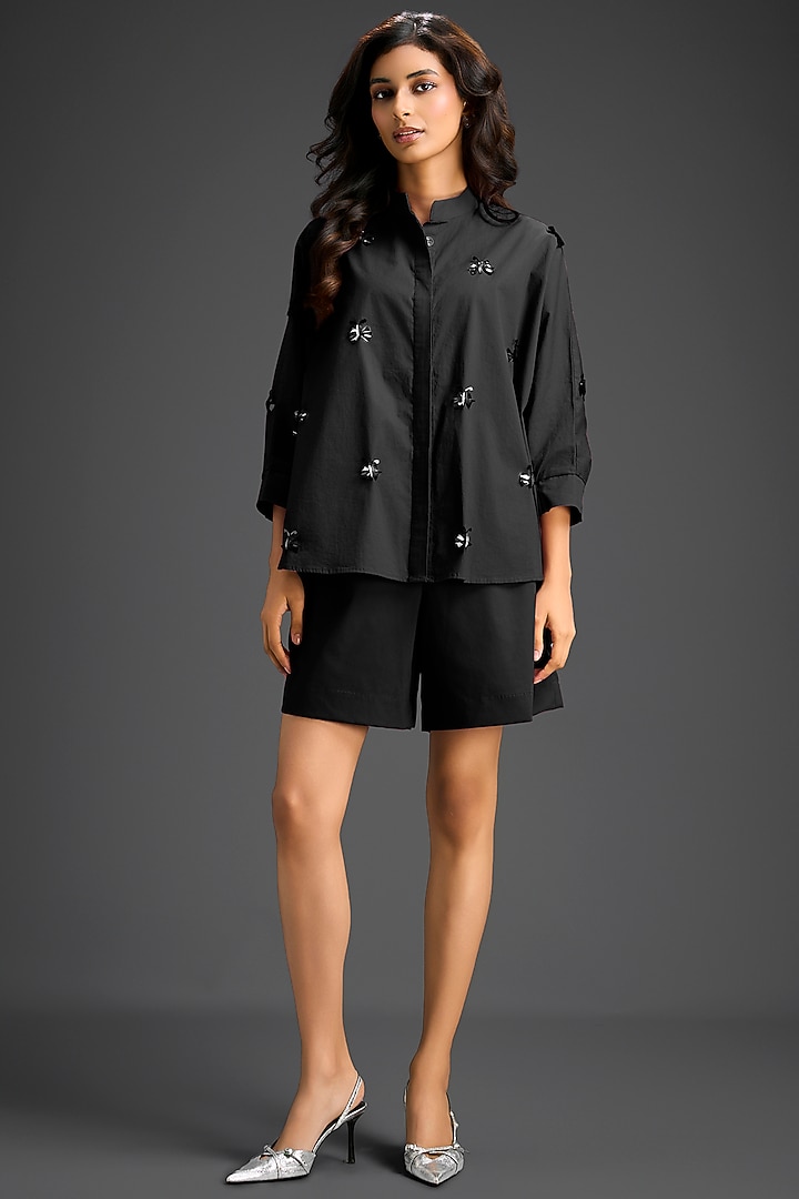 Black Cotton Hand Embellished Co-Ord Set by Deepika Arora at Pernia's Pop Up Shop