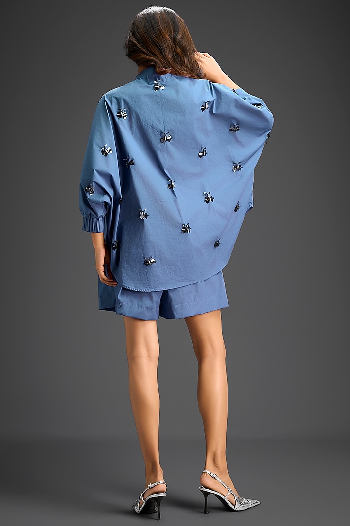 Blue Cotton Hand Embellished Co-Ord Set by Deepika Arora at Pernia's Pop Up Shop