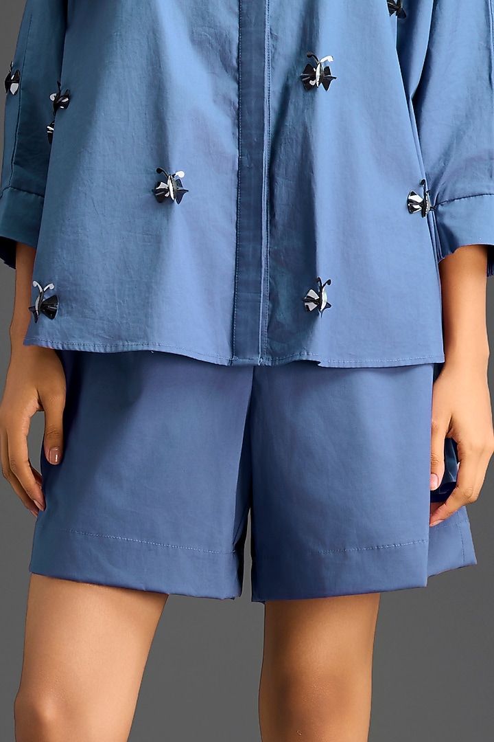 Blue Cotton Hand Embellished Co-Ord Set by Deepika Arora at Pernia's Pop Up Shop