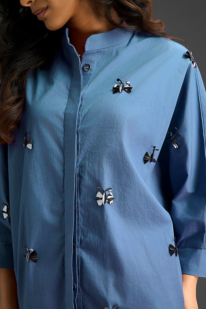 Blue Cotton Hand Embellished Co-Ord Set by Deepika Arora at Pernia's Pop Up Shop