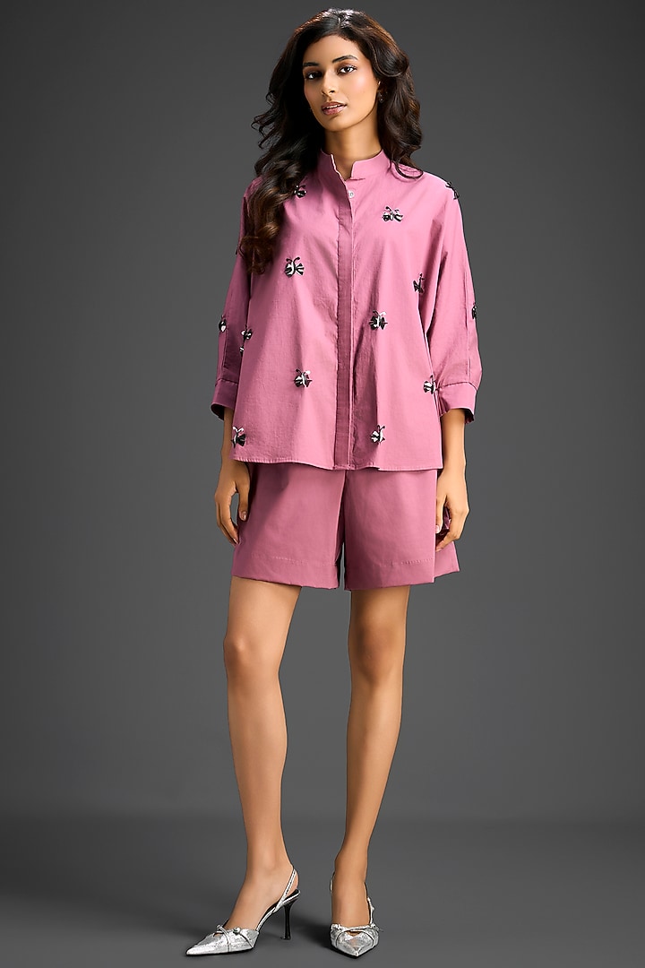 Pink Cotton Hand Embellished Co-Ord Set by Deepika Arora at Pernia's Pop Up Shop