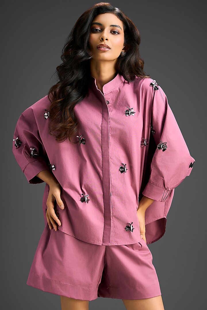 Pink Cotton Hand Embellished Co-Ord Set by Deepika Arora at Pernia's Pop Up Shop