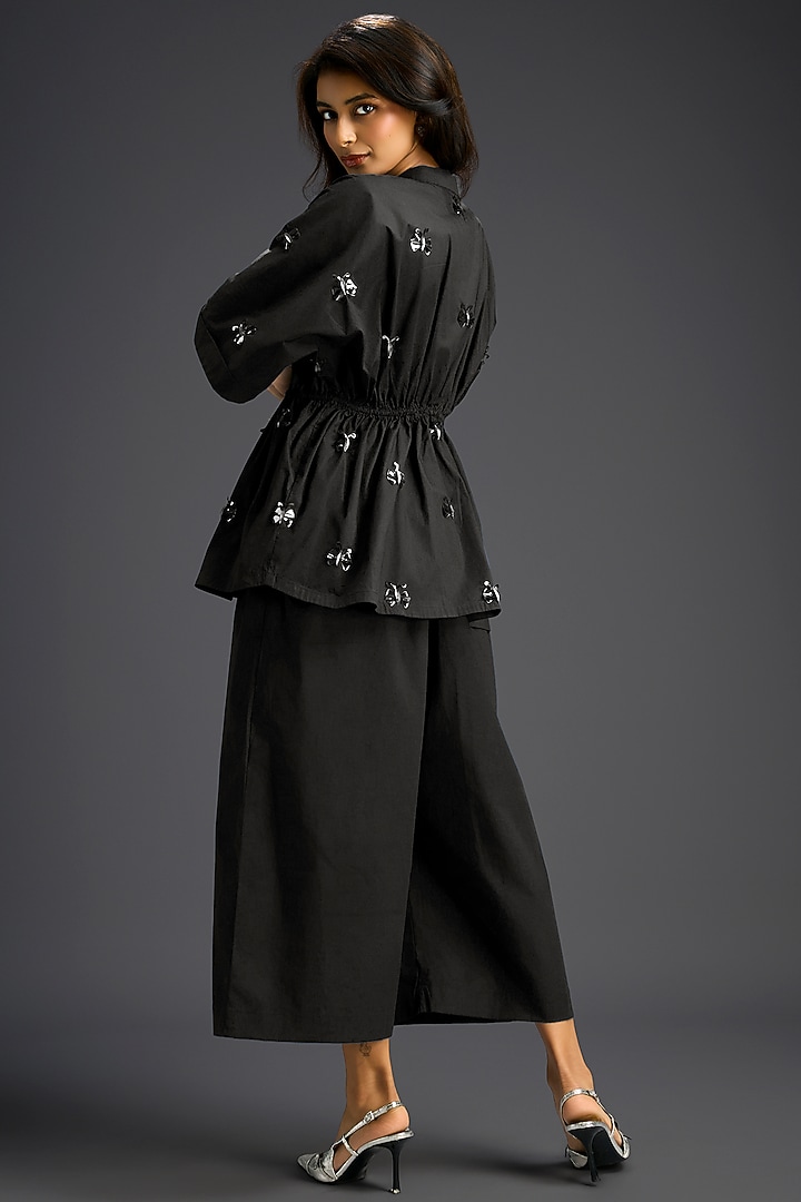Black Cotton Hand Embellished Co-Ord Set by Deepika Arora at Pernia's Pop Up Shop