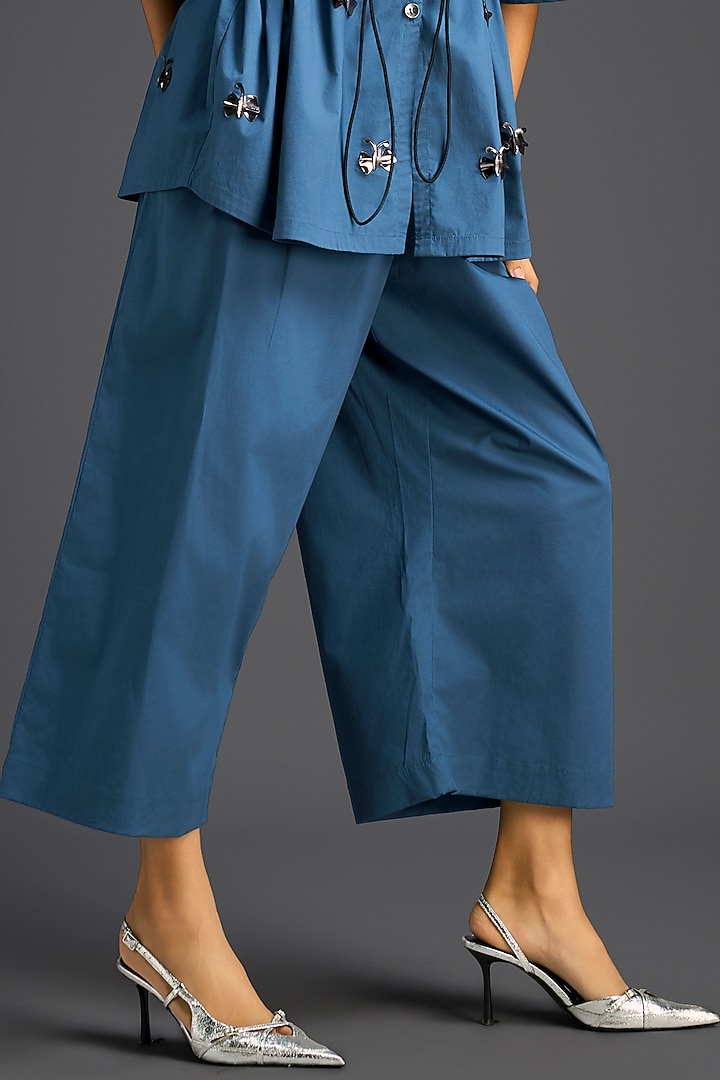 Blue Cotton Hand Embellished Co-Ord Set by Deepika Arora at Pernia's Pop Up Shop