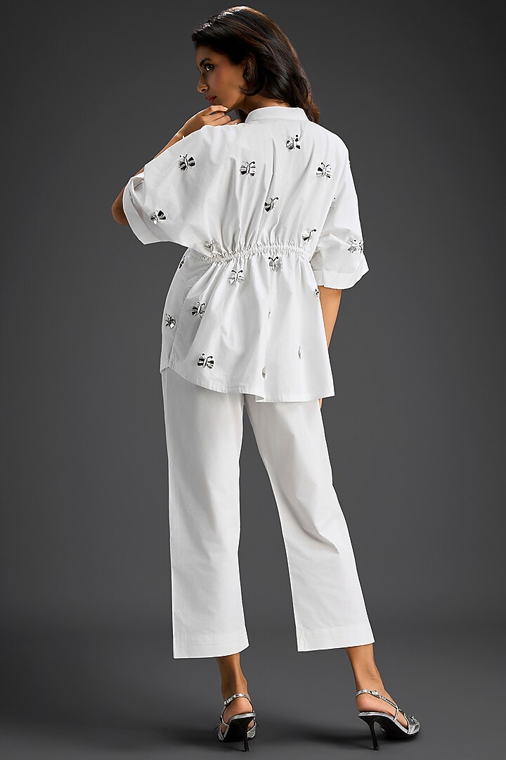 White Cotton Hand Embellished Co-Ord Set by Deepika Arora at Pernia's Pop Up Shop