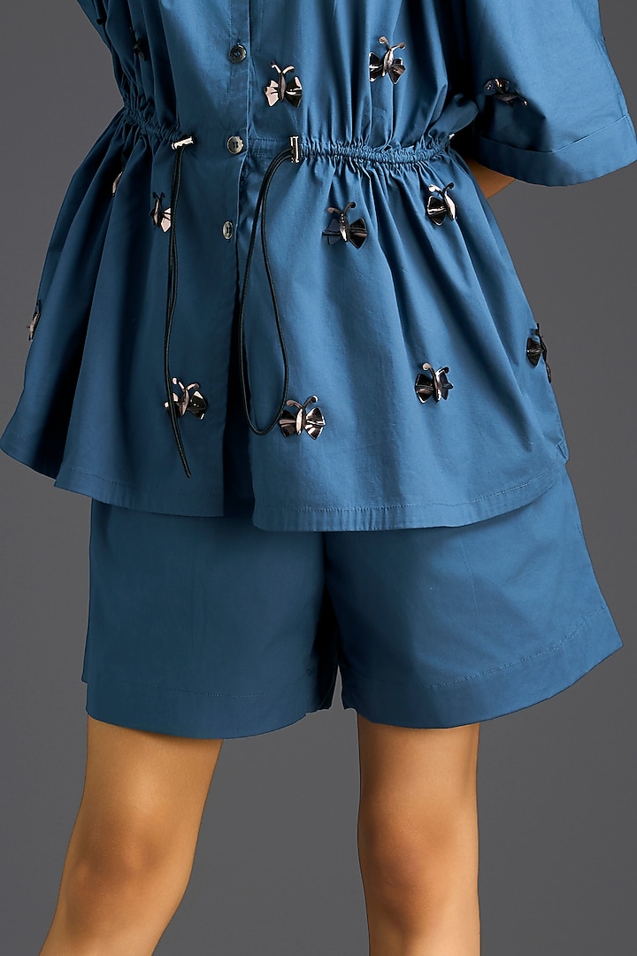 Blue Cotton Hand Embellished Co-Ord Set by Deepika Arora at Pernia's Pop Up Shop